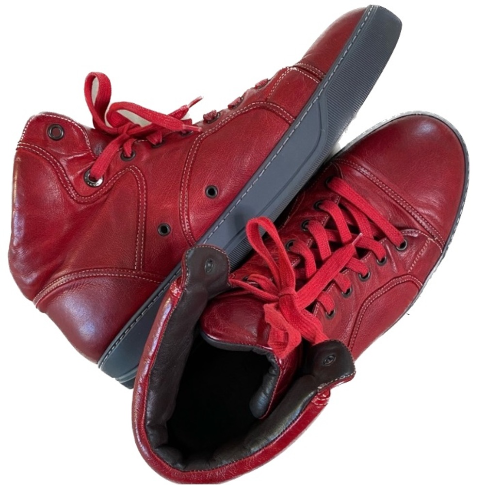 Lanvin high top sneaker lambskin leather red lace up black rubber US 10 UK 9